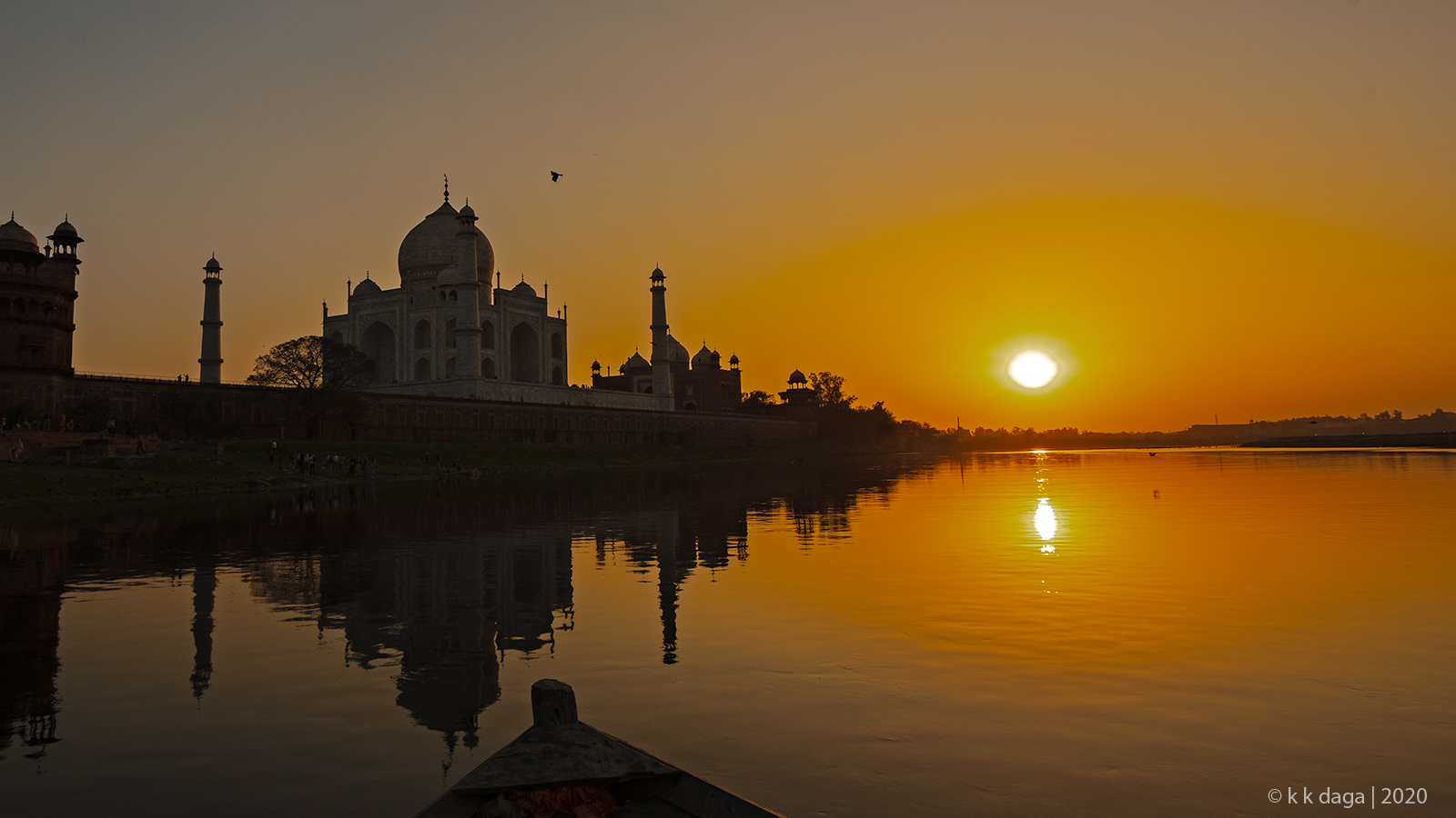 TajMahal as seen from Yamuna River during sunset